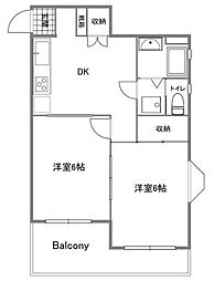 アールスフェルトハイム 2DKの間取図画像