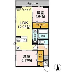 ブランエール白鳥 2LDKの間取図画像