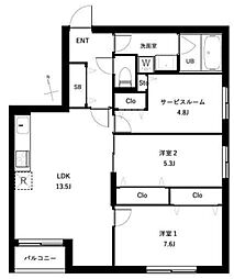 JR総武線 西荻窪駅 徒歩13分の賃貸マンション 4階2SLDKの間取り