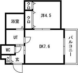 クリエオーレ鴻池徳庵町 1DKの間取図画像