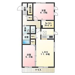 ボー・シャルダン望 3階2LDKの間取り