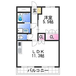 JR阪和線 紀伊駅 徒歩15分の賃貸アパート 2階1LDKの間取り