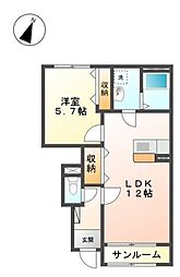 ピースフル 1階1LDKの間取り