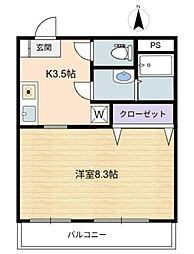 メゾンフルール 3階1Kの間取り