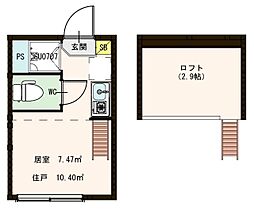東急目黒線 武蔵小山駅 徒歩9分の賃貸アパート 1階ワンルームの間取り