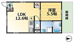 ヴィレッタ城之下 1階1LDKの間取り