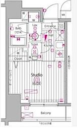 ガーラ・グランディ池袋II 5階1Kの間取り