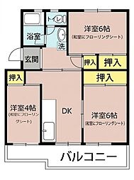 花見川団地6-4 3DKの間取図画像