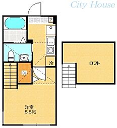 ディアコート淵野辺 1階1Kの間取り