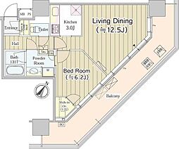 ユニゾンタワー 18階1LDKの間取り