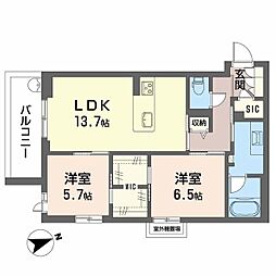 南海線 浜寺公園駅 徒歩12分の賃貸マンション 2階2LDKの間取り