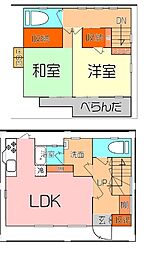 個性派デザインの賃貸戸建て 2LDKの間取り