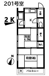 進士荘 2階2Kの間取り