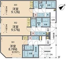 カインドネス相模原氷川町II 3階1Kの間取り