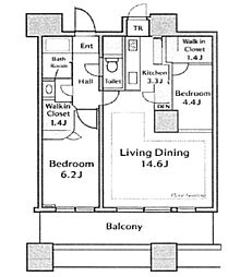 パークシティ大崎 ザ タワー 22階2LDKの間取り