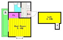 レオパレスＴ＆Ｙ稲田堤 2階1Kの間取り