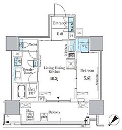 晴海フラッグ ポートヴィレッジ B棟 13階1LDKの間取り
