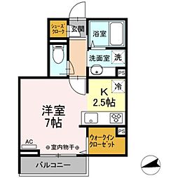エクセルメゾン 3階ワンルームの間取り