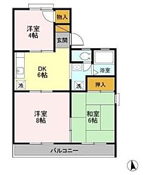 野口ハイツ 2階3DKの間取り