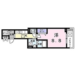 京阪本線 墨染駅 徒歩1分の賃貸アパート 3階1Kの間取り