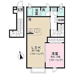 カイゼル 2階1LDKの間取り