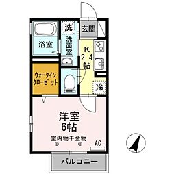ティカ北町 2階1Kの間取り