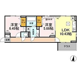 レジデンス新宿 1階2LDKの間取り