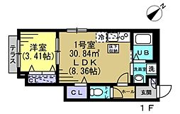 ホミーレ都賀 1階1LDKの間取り