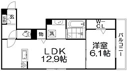 カーサ・コチネッラ 2階1LDKの間取り