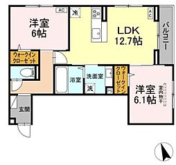 フォルテーヌ・イイクラI 2LDKの間取図画像