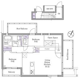 イプセ白金 4階2LDKの間取り