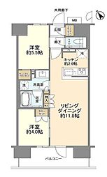 クレヴィア上野入谷 4階2LDKの間取り