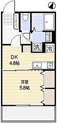 グリーンコート一の坂 1DKの間取図画像