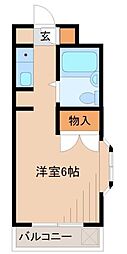 サンライズベル 2階1Kの間取り
