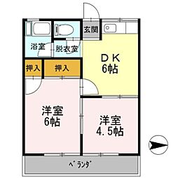 大沢ハイツ 2階2DKの間取り