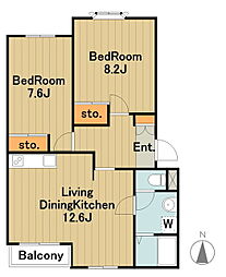 クラインブルーメ 1階2LDKの間取り