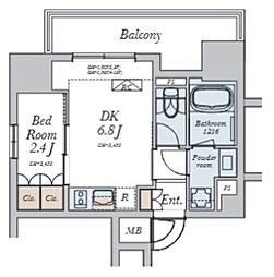 Alivis十条 10階1DKの間取り