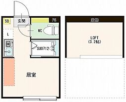 東武伊勢崎線 曳舟駅 徒歩9分の賃貸アパート 2階ワンルームの間取り