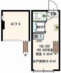 ラルーチェ 2階ワンルームの間取り