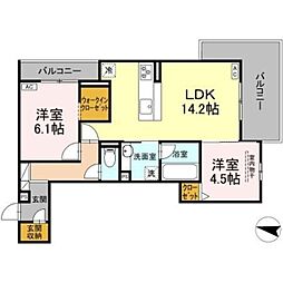 (仮称)DーROOM長泉町桜提分譲賃貸PJ 2LDKの間取図画像
