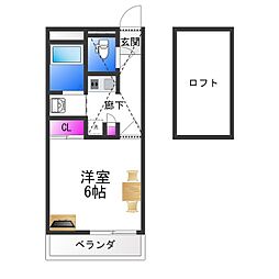 レオパレスソレイユ2 1Kの間取図画像