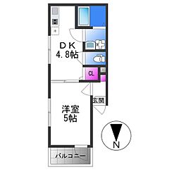 MELDIA大蓮II 1階1DKの間取り