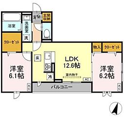 ビューテラスII 1階2LDKの間取り