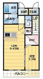 フェリーチェII 1階1LDKの間取り