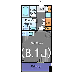 シティタワー大井町 4階ワンルームの間取り