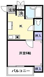 フォレストI 2階1Kの間取り