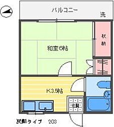 スカイハイツ 2階1Kの間取り