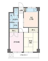 レジデンス中島 3階2DKの間取り