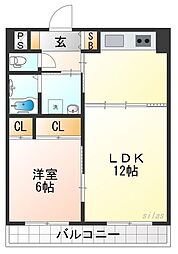阪神本線 鳴尾・武庫川女子大前駅 徒歩8分の賃貸マンション 3階1LDKの間取り