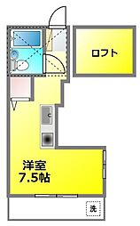 ベルハイム南ヶ丘 1階ワンルームの間取り